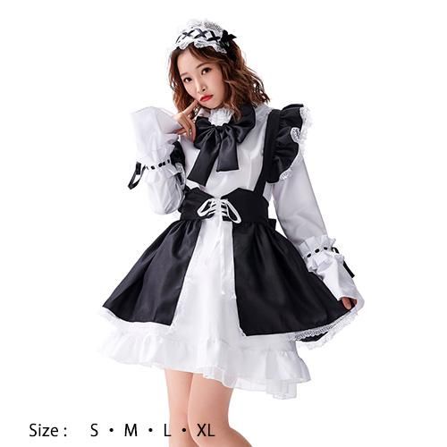 ランジェリー風 たっぷりフリルとリボンが可愛いロリータ風メイドコスプレ