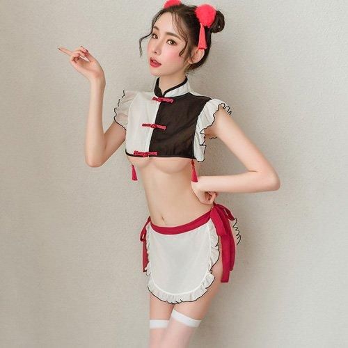 可愛いメイドコスプレ 目を引き丈の短さで素肌をさらけ出すチャイナメイド風コスプレ