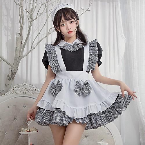 メイド衣装 ギンガムチェックとリボンがキュートなウエイトレス風コスプレ